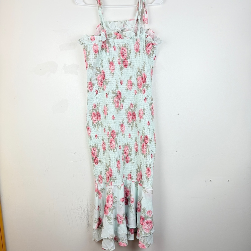 GRACE KARIN Summer Tie-Shoulder Floral Maxi Mermaid Hem Smocked Beach Dress - Picture 4 of 10